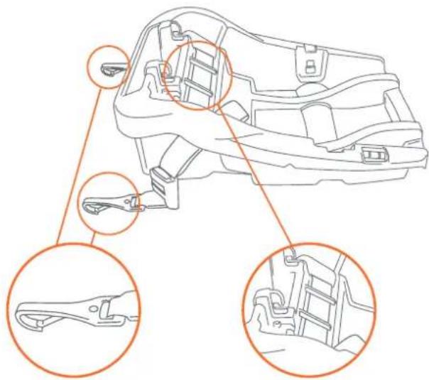 Technical diagram of a mechanical component with three annotated parts showing internal structure and assembly details.