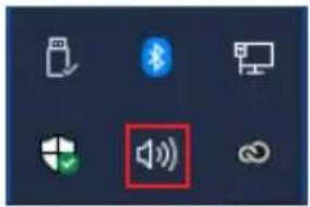 Desktop interface with icons for audio, Bluetooth, computer, speaker, and notification symbols