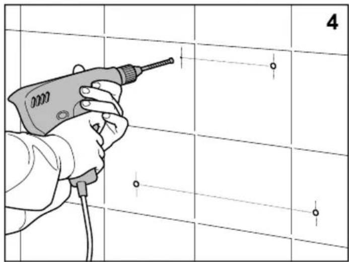 Illustration of a hand using a power tool on a grid, with numbered markers and alignment indicators.