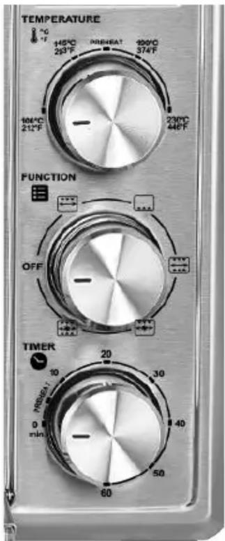 TEMPERATURE 145°C 23°F PREHAT 100°C 374°F 106°C 212°F 230°C 448°F FUNCTION OFF TIMER 10 0 min 20 30 40 50 60