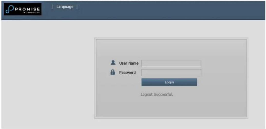 PROMISE TECHNOLOGY | Language | User Name Password Login Logout Successful.
