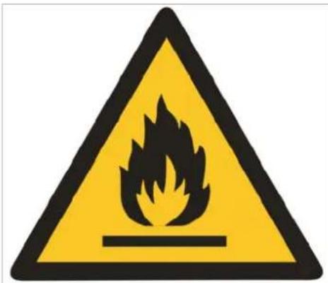 Warning sign depicting a flame symbol in yellow and black, indicating hazard or hazard status.