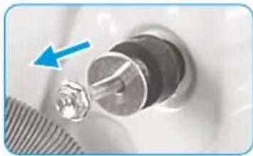 Close-up of a mechanical component with a blue arrow pointing to a bolt (no visible text or symbols)