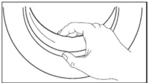 Line drawing of a hand gripping a curved object (no text or symbols)