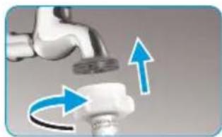 Illustration of a faucet with blue arrows indicating clockwise motion (no text or symbols)