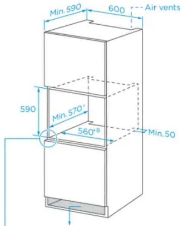 Min. 590 600 Air vents 590 Min. 570° 560°B Min. 50