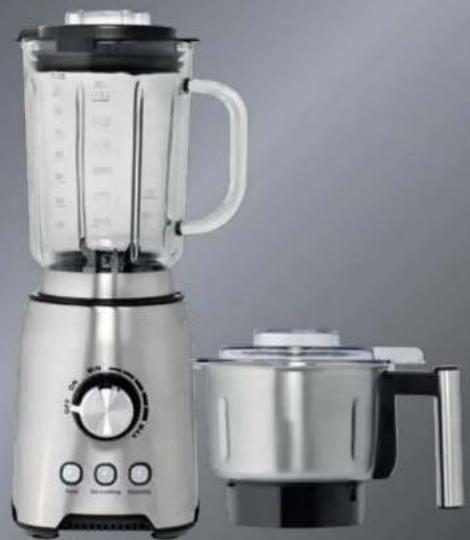 Modern kitchen blender with a side panel and control panel (no visible text or symbols)