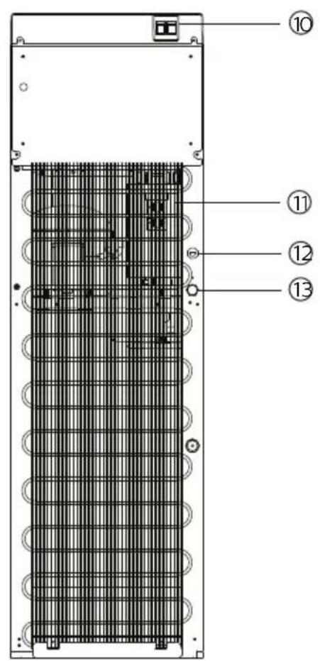 Technical diagram of a server rack with numbered components labeled 10, 11, 12, and 13.