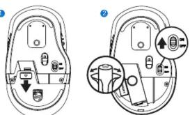 Diagram showing two views of a device interior with labeled components and directional arrows indicating movement or operation.