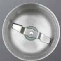 Top-down view of a metallic cylindrical component with two blades (no text or symbols visible)