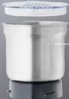 Close-up of a stainless steel kitchen mixer with lid and base (no visible text or symbols)