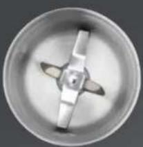 Top-down view of a metallic kitchen fan or knob with three blades (no text or symbols visible)
