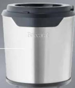 Exterior view of a stainless steel water heater with black lid (no text or symbols visible)