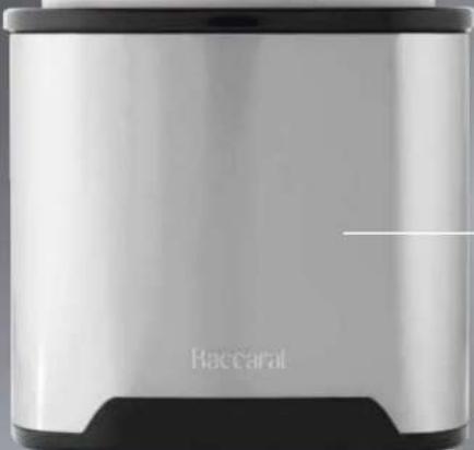 Exterior view of a modern Baccarat container with black lid (no text or symbols visible)