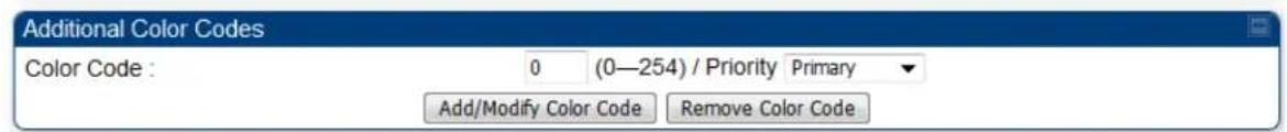 Additional Color Codes Color Code : 0 (0—254) / Priority Primary Add/Modify Color Code Remove Color Code