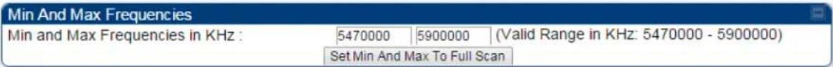 Min And Max Frequencies Min and Max Frequencies in KHz : 5470000 5900000 (Valid Range in KHz: 5470000 - 5900000) Set Min And Max To Full Scan