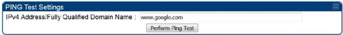 PING Test Settings IPv4 Address/Fully Qualified Domain Name : www.google.com Perform Ping Test