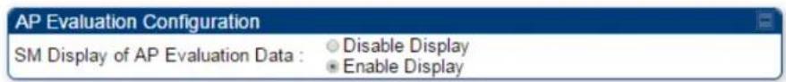 AP Evaluation Configuration SM Display of AP Evaluation Data : ○ Disable Display ● Enable Display
