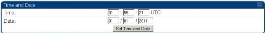 Time and Date Time: 01 : 55 : 21 UTC Date: 01 / 01 / 2011 Set Time and Date