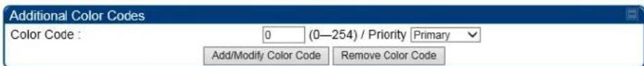Additional Color Codes Color Code : 0 (0—254) / Priority Primary Add/Modify Color Code Remove Color Code