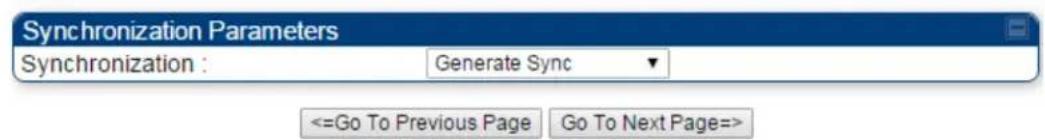 Synchronization Parameters Synchronization : Generate Sync <=Go To Previous Page Go To Next Page=>