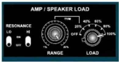 AMP / SPEAKER LOAD RESONANCE LO 0% HI OFF 75% 20% 40% 80% 100% RANGE LOAD