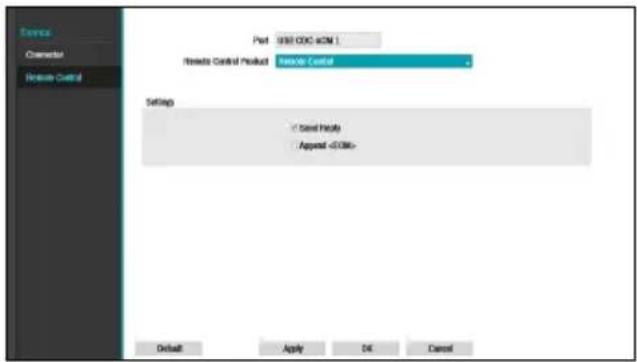 Device Character Remote Control Post: USB COIC iCM 1 Remote Control Product: Remote Control Settings - Send Import - Append <0.036> Default Apply DAC Cancel