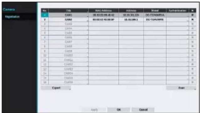 Camera Registration No. Title NAME ADDRESS ADDRESS MODEL Authentication C CARS 08.63.22.48.48.42 10.19.301.124 DO-CTN4N4PGLA B CARS 00.00.22.48.38.37 10.19.188.1 DO-CTN4N4PGLA B CARS B CARS B CARS B CARS B CARS B CARS B CARS B CARS B CARS B CARS B CARS B CARS B CARS B CARS B CARS B CARS B CARS B CARS C AARS 00.00.22.48.48.42 10.19.301.124 DO-CTN4N4PGLA B CARS 00.00.22.48.38.37 10.19.188.1 DO-CTN4N4PGLA B CARS 00.00.22.48.38.37 10.19.188.1 DO-CTN4N4PGLA B CARS 00.00.22.48.38.37 10.19.188.1 DO-CTN4N4PGLA C AARS 00.00.22.48.38.37 10.19.188.1 DO-CTN4N4PGLA B CARS 00.00.22.48.38.37 10.19.188.1 DO-CTN4N4PGLA B CARS 00.00.22.50.38.37 10.19.188.1 DO-CTN4N4PGLA B CARS 00.00.22.50.38.37 10.19.188.1 DO-CTN4N4PGLA B CARS 00.00.22.50.38.37 10.18.188.1 DO-CTN4N4PGLA B CARS 00.00.22.50.38.37 10.19.188.1 DO-CTN4N4PGLA B CARS 00.00.22.50.38.37 10.19.188.1 DO-CTN4MSPNL B CARS 00.00.22.50.38.37 10.19.188.1 DO-CTN4MSPNL B CARS 00.00.22.50.38.37 10.19.188.1 DO-CTN4MSPNL B CARS 00.00.22.55.38.37 10.19.188.1 DO-CTN4MSPNL B CARS 00.00.22.55.38.37 10.19.188.1 DO-CTN4MSPNL B CARS 00.00.22.55.38.37 10.19.189. B CARS 00.00.22.55.38. B CARS 00.00.22 B CARS 00,55,55,55,55,55,55,55,55,55,55,55,55,55,55,55,55,55,55,55,55,55,55,55,55,55,55,55,55,55,55,55,55,55,55, C AARS 00,55,55,55,55,55,55,55,55,55,55,55,55,55,55,55,55,55,55,55,55,55,55,55, Apply OK Cancel