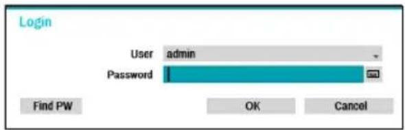 Login User admin Password Find PW OK Cancel