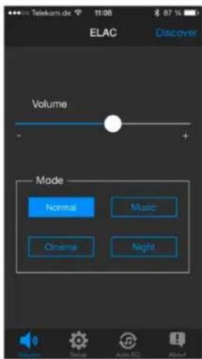 ELAC Volume Mode Normal Music Cinema Night