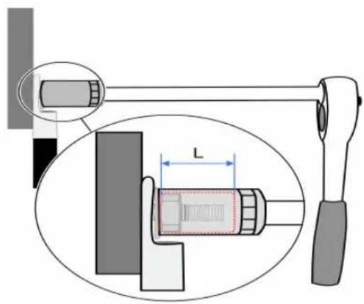 Technical diagram showing a mechanical assembly with labeled dimension L and component layout