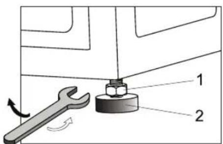 Technical diagram showing a wrench and nut assembly with numbered parts labeled 1 and 2
