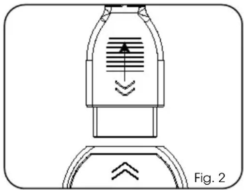 Technical line drawing of a mechanical device with internal components and directional arrows, labeled Fig. 2 (no text or symbols on the diagram itself).
