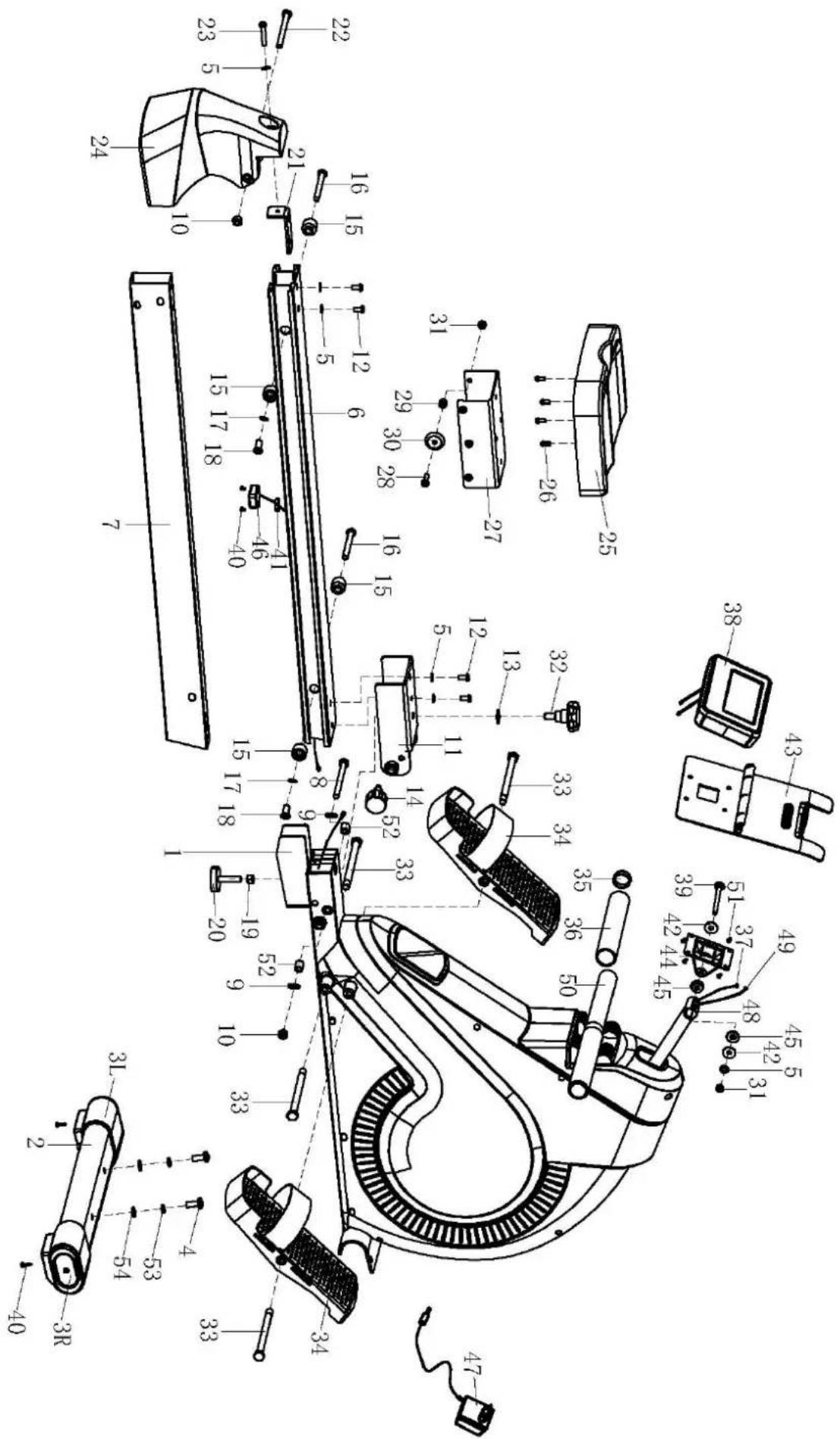 Technical diagram of a mechanical device with numbered components and exploded view, likely for assembly or manufacturing purposes.
