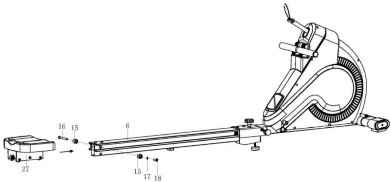 Technical diagram of a stationary exercise machine with labeled parts and component numbers