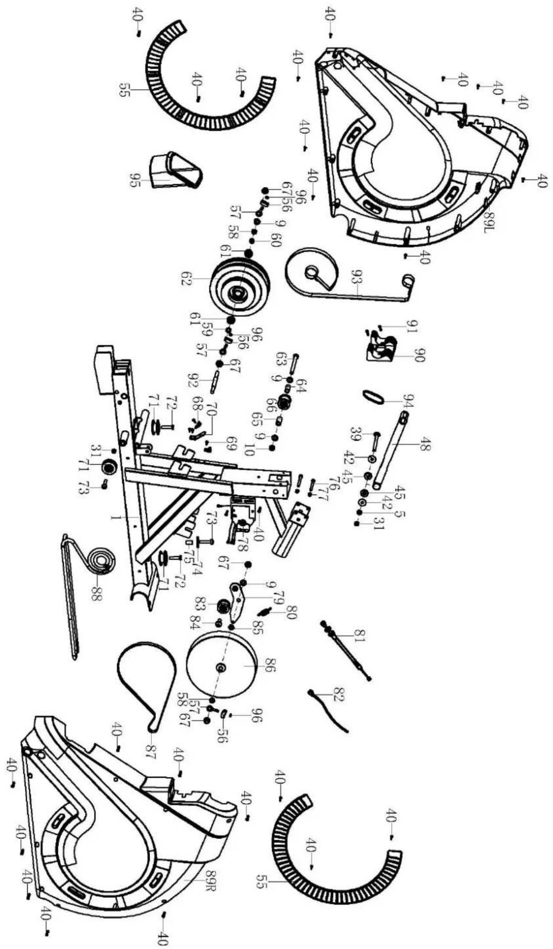 Technical diagram of mechanical components with numbered parts and dimension annotations