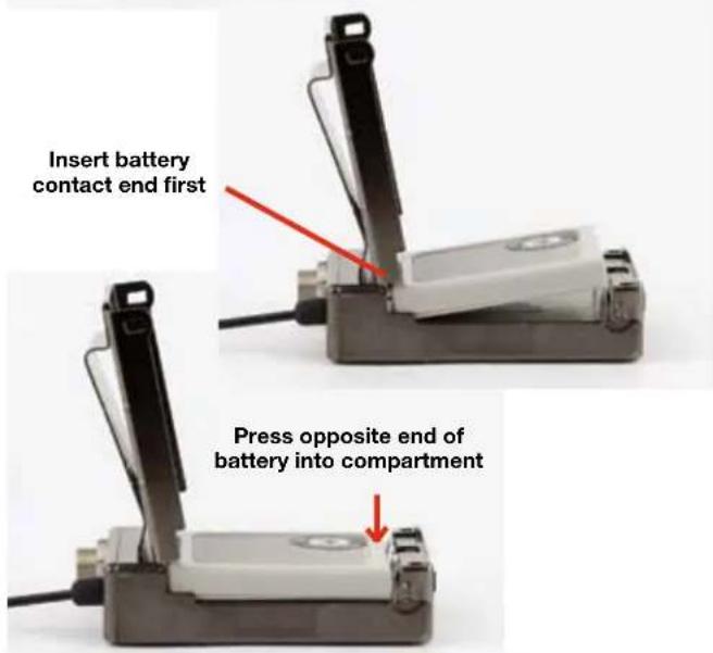 Insert battery contact end first Press opposite end of battery into compartment