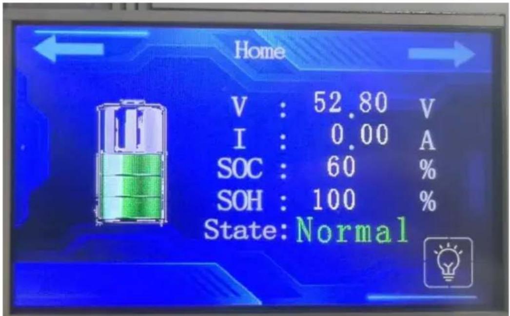 Home V : 52.80 V I : 0.00 A SOC : 60 % SOH : 100 % State: Normal