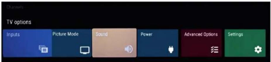 Channels TV options Inputs Picture Mode Sound Power Advanced Options Settings
