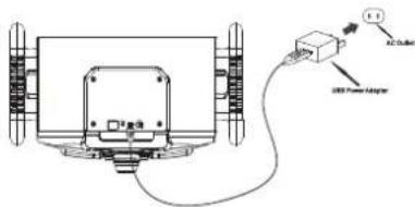 Technical diagram showing a device connected to an LED power adapter with labeled components