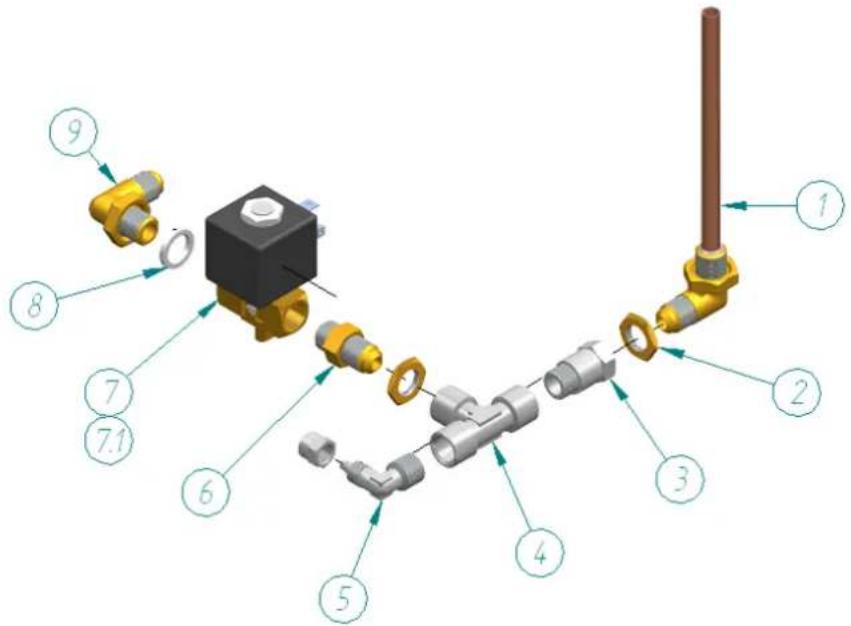 Technical diagram of a mechanical assembly with numbered components for identification