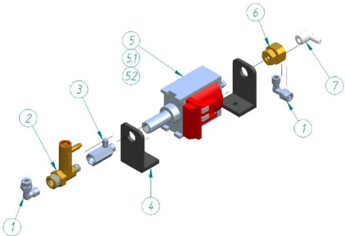 Exploded view diagram of a mechanical assembly with numbered components for identification