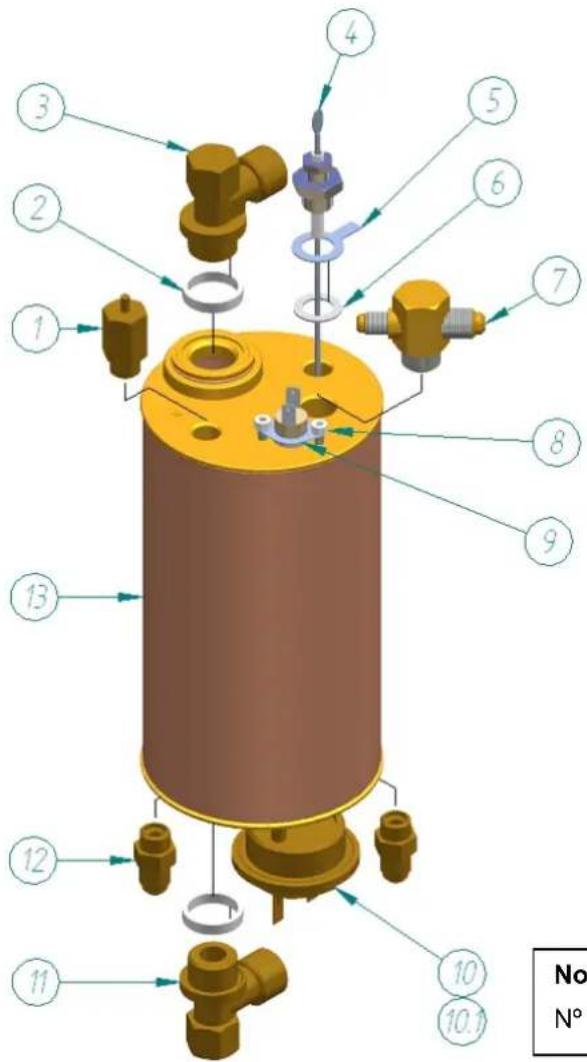 Technical diagram of a mechanical assembly with numbered components for identification