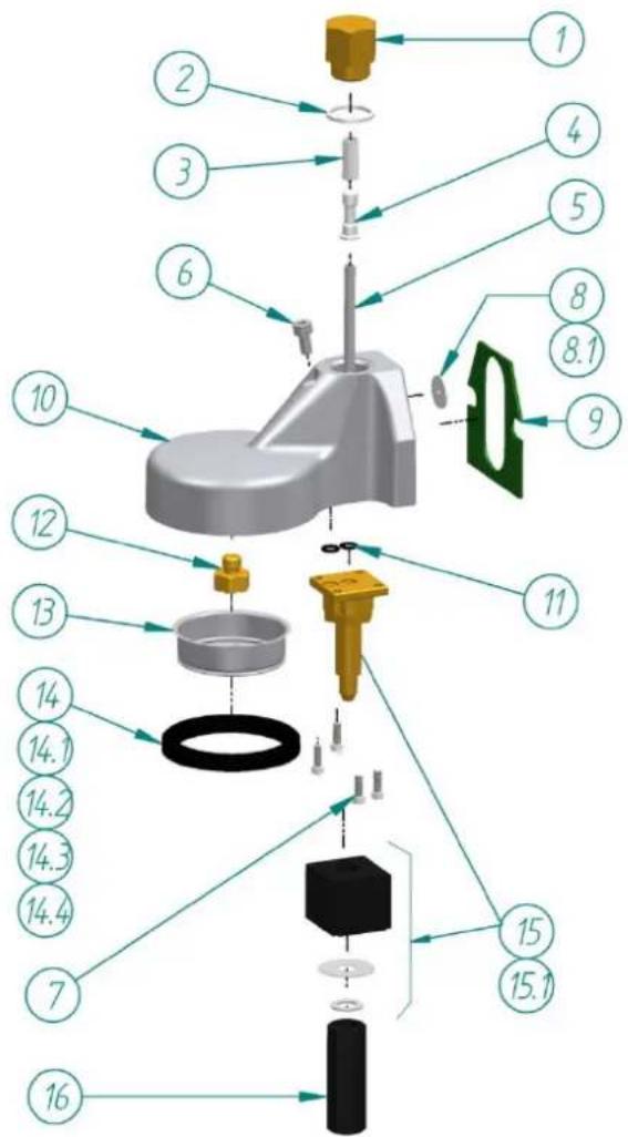 Exploded view diagram of a mechanical assembly with numbered parts for identification