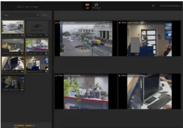 Screenshot of a surveillance camera interface displaying multiple surveillance feeds with labeled images and text overlays.