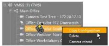 VMS9 (1) (TW5) Main Office Camera Test Tree - 172.20.17.10 Office Corridor PITZ Doorwatch - Office Workstation Scale Copy Configuration Delete Camera Wizard