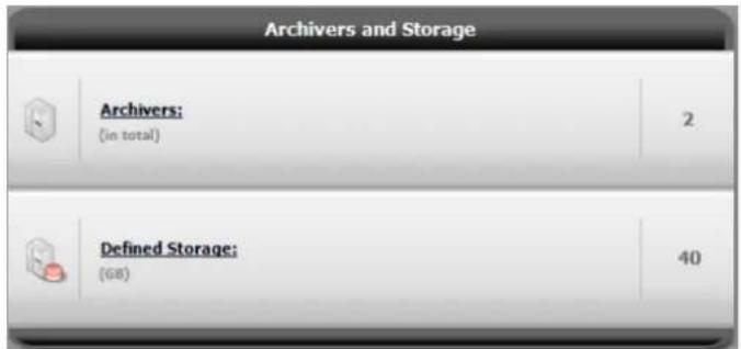 Archivers and Storage Archivers: (in total) 2 Defined Storage: (GB) 40