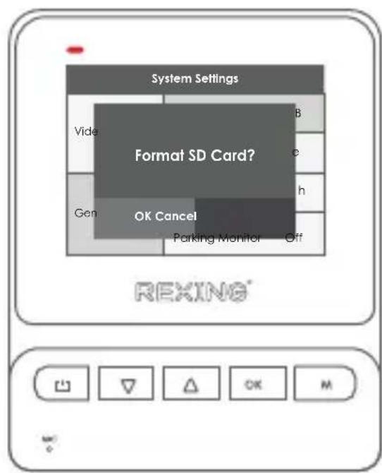 System Settings Video Format SD Card? OK Cancel Parking Monitor Off REXING®