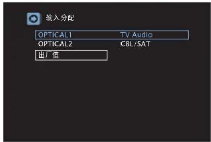 输入分配 OPTICAL1 TV Audio OPTICAL 2 CBL/SAT 出厂信