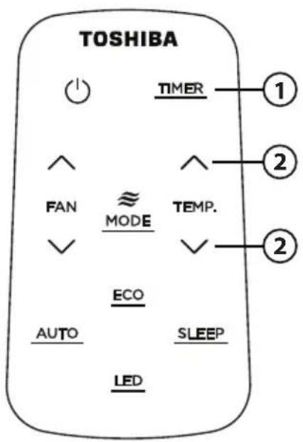 TOSHIBA TIMER FAN ≈ MODE TEMP. AUTO SLEEP LED ① ② ②